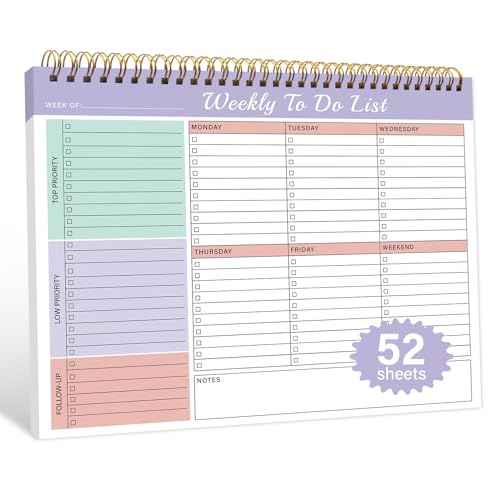Weekly To Do List Notepad with 52 Undated Sheets£¨8.5"¡¿11"£©- Weekly Desk Planner Pad with Spiral Binding for Women & Man, Office, School and Home Personal Organizer