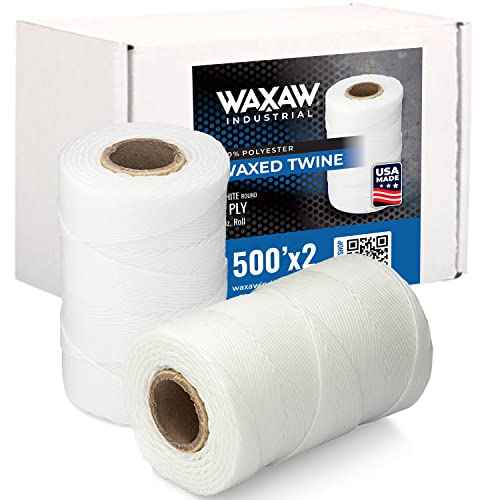 Waxed 100% Polyester White Twine/Cord | 1005 feet (335 yards) x 2 rolls | 9-ply | 115-Pound Loop Strength Cable Tie Down Lacing
