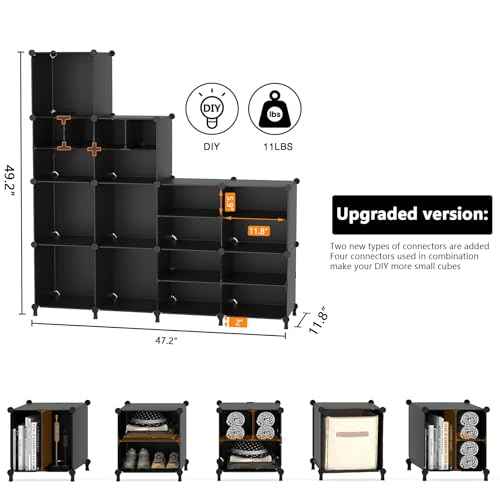 AWTATOS Cube Storage Closet Organizer Storage 12 Cube Shelves, Large and Small Cubes, DIY Portable Closet Clothes Storage Shelfs for Home, Bedroom, Black