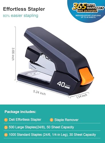 Leven Effortless Desktop Stapler 40 Sheet Capacity, One Finger Operation, Jam-Free Technology - Includes 40 Sheets Variation