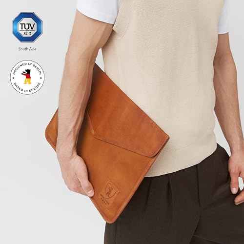 BERLINER BAGS Vintage Genuine Leather Laptop Sleeve, Computer Cases, Notebook Cover - Brown (15.6 Inch)