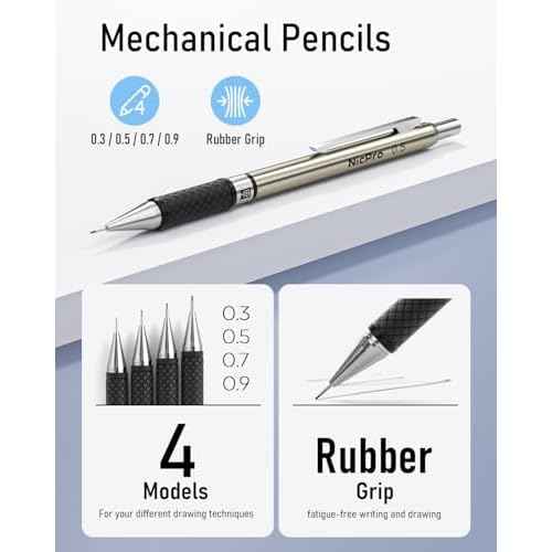 Nicpro 37PCS Art Mechanical Pencil Set, 4PCS Metal Drafting Pencil 0.3mm, 0.5 mm, 0.7 mm, 0.9 mm & 2PCS 2mm Lead Holder (6B 4B 2B HB 2H 4H Colors) For Sketching Drawing With 23 Tube Lead Refills Case