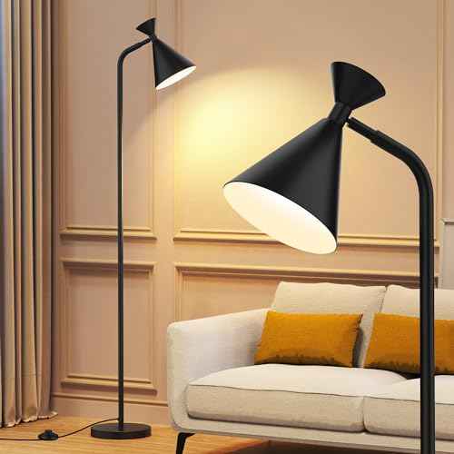 PARTPHONER Floor Lamp for Living Room, Modern Adjustable Metal Heads Standing Lamps, Simple Design Black Floor Lamp with Foot Switch for Bedroom, Office, Kids Room, Reading (Bulb Not Included)