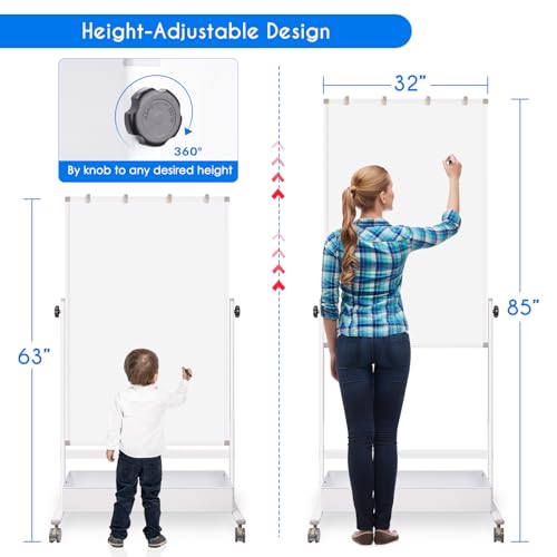 Maxtek Mobile White Board on Wheels 48x32 Magnetic Standing Easel - White / 32"W x 48"H