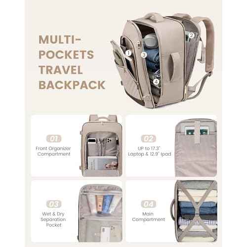 LOVEVOOK Travel Backpack For Women,40L Carry On Backpack Flight Approved,TSA Personal Item Travel Bag Fits 17 Inch Laptop,Business Weekender Overnight Daypack with 3 Packing Cubes
