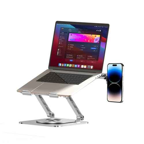 Laptop Stand with Magnetic Phone Holder for Desk, Ergonomic Foldable Laptop Riser with 360¡Æ Rotating Base, Compatible with MacBook Pro, Fits 10-16 Inch Notebook