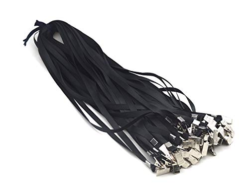 Bird Fiy 50 Pcs Clear ID Card Holders + 50 Pcs Black Weave Lanyards, Horizontal Card Size
