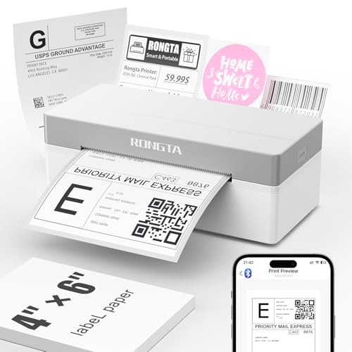 Rongta White Bluetooth Thermal Shipping Label Printer 4x6 for Small Business