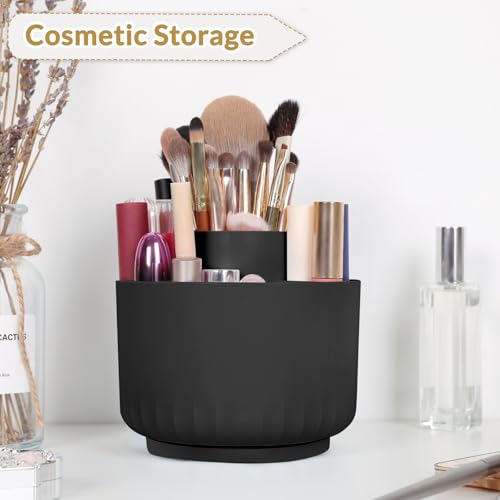 Black 360° Rotating Pen & Pencil Holder with 5 Compartments Desk Organizer