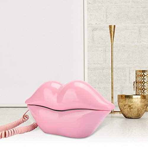 Corded Lips Telephones, European Style Landline Phone Home Desk Telephone Fashionable Sexy Pink Lips Shape Desktop Landline Phone Wired Telephone Decoration for Home, Office, Shops (Pink)