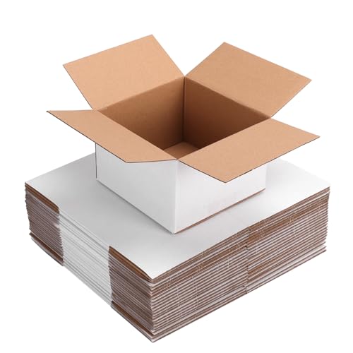 White 8x8x6 Inch Shipping Boxes 25-Pack - Corrugated Cardboard, Lightweight & Easy to Assemble