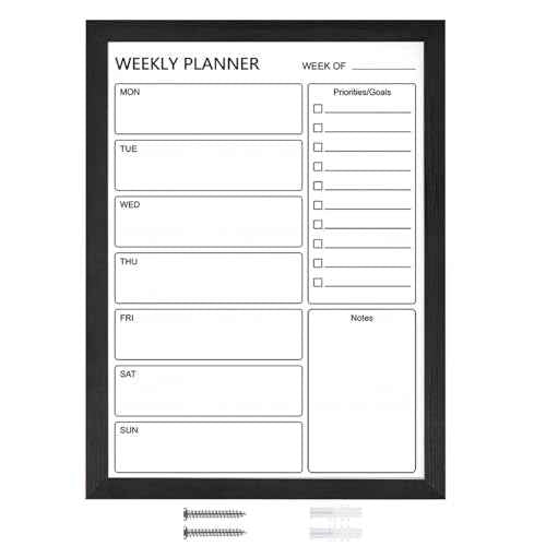 Dry Erase White Board Weekly Calendar Board, Magnetic Whiteboard for Wall,17.7¡°x23.6 Solid Wood Black Framed Message Board, Planner Board for Office, Home, School£¨Weekly-BB-BK-4560