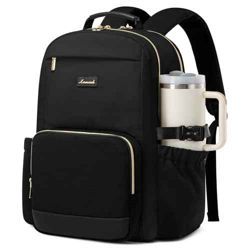 LOVEVOOK Laptop Backpack for Women with Pouch Pocket for Large Capacity Cup,15.6 Inch Laptop Computer Bag Travel Backpack Purse,Waterproof Work Business Backpack College Teacher Bags,Black