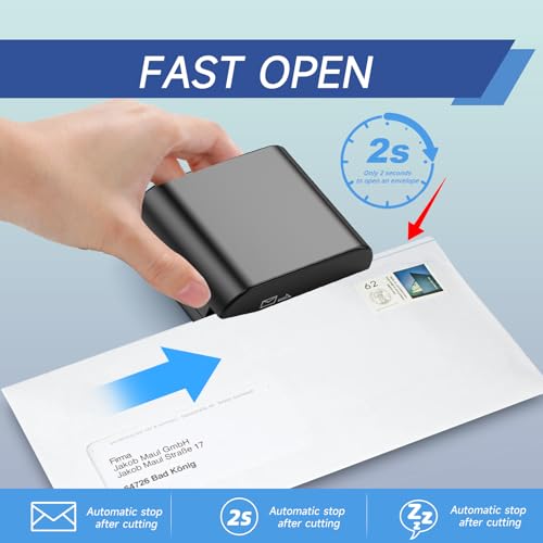 Rechargeable Electric Letter Opener - Automatic Envelope Cutter, Portable Mail Slitter, Black