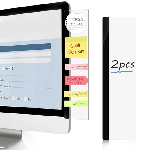 Dollar Boss 2 Pack 11 x 3.1 Inch Transparent Acrylic Monitor Memo Boards - No-Trace Adhesive