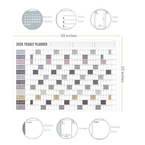 Yearly Wall Calendar with Holidays, Full Year Calendar One Page, Annual Year Wall Calendar with Stickers, Horizontal, 23"X 33" (Open), Paper Folded