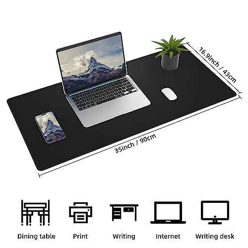 Leather Desk Pad Protector, Office Desk Mat, Large Mouse Pad,Cork Desk Mat, Laptop Desk Pad, Waterproof Desk Writing Pad for Office and Home (35in*17in, Black)