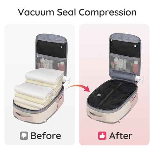 Vacuum Seal Backpack Travel, Expandable Vacuum Seal Carry on Backpack with Hand Pump & Luggage Tag, 17'' laptop Compression Backpacks with RFID Pocket, Personal Item Compression Back Back Travel,Pink