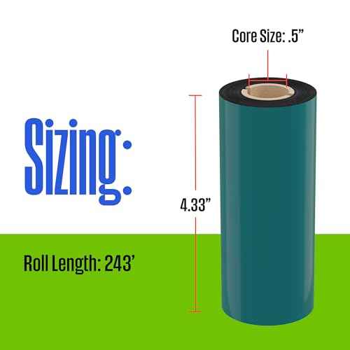 Westinghouse Thermal Transfer Ribbon, 4.33" x 243', 0.5" Core, Compatible with Zebra GC420t, GK420t, GX420t, Premium Wax Resin Enhanced Ink Side Out Wax Ribbon for Thermal Printers, Black, 12 Rolls