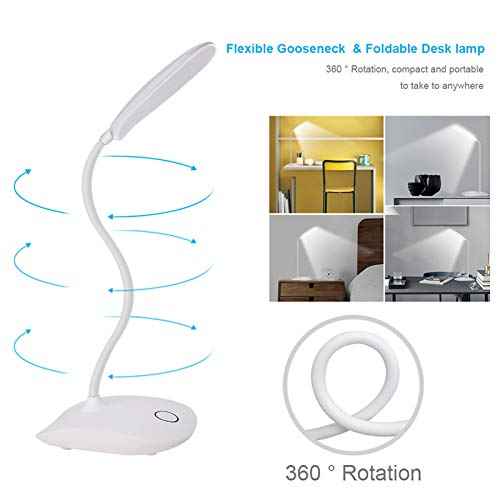 DEEPLITE LED Desk Lamp with Flexible Gooseneck 3 Level Brightness, Battery Operated Table Lamp 5W Touch Control,Compact Portable lamp for Dorm Study Office Bedroom,Eye-Caring and Energy Saving