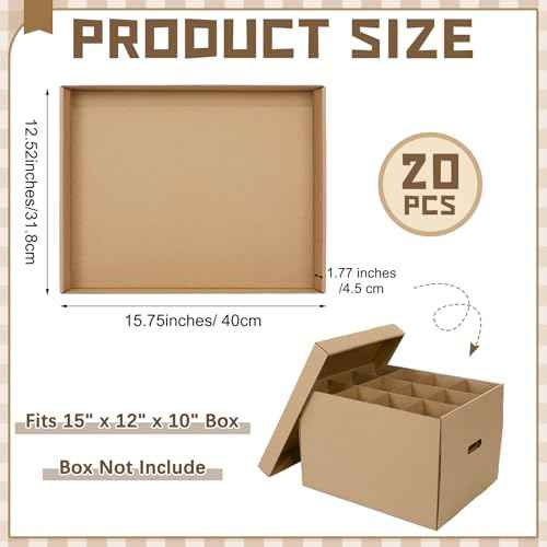 20 Pack File Box Lids, Fits for 15" x 12" x 10" Cardboard Letter or Legal File Moving Boxes Covers for Packing Moving and Storage Supplies, Box Not Include(Brown)