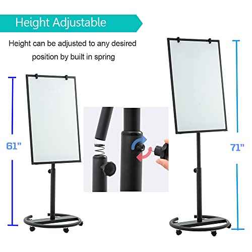 Magnetic Mobile Whiteboard/Height Adjustable Dry Erase Board Easel on Rolling Stand w/Flipchart Easel Pad, 36" x 24", Black