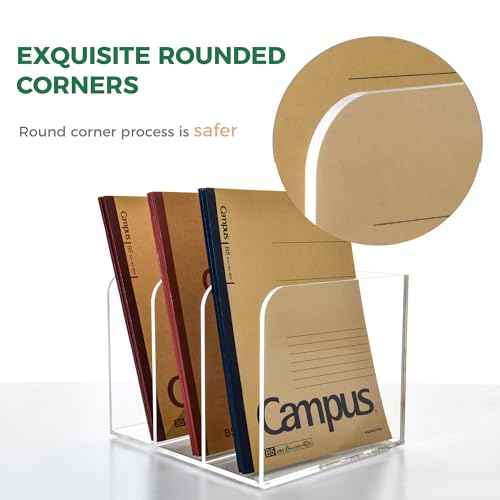 3 Vertical Compartments Clear Acrylic Magazine & File Holder ? Multipurpose Desk Organizer for Documents, Tablets, Magazines, Books ? Office/Home/Classroom Rack
