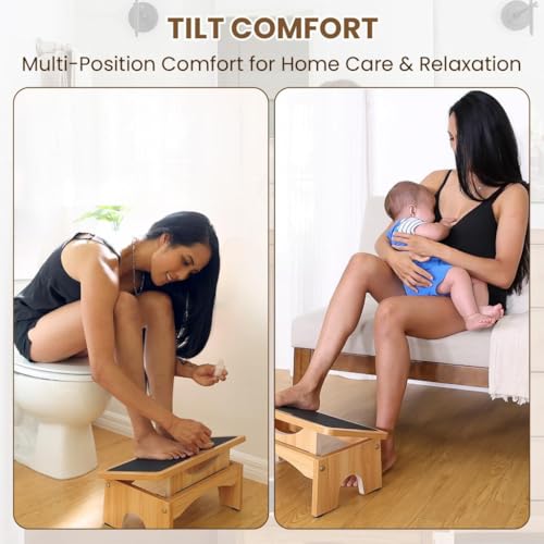 StrongTek Ergonomic Wooden Foot Stool with 3 Angles - Non-Slip Office Footrest