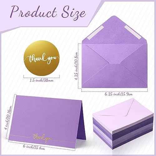 Colarr 360 Pcs Purple Thank You Cards with Envelopes Stickers Bulk 4 x 6 inch Thank You Greeting Card Blank Note Card for Wedding Business Graduation Funeral Bridal Gift(Dusty Purple)