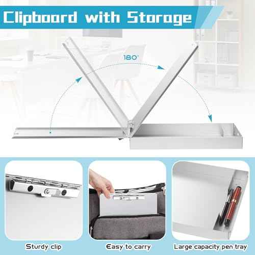 Seajan Aluminum Clipboard with Storage Metal Clip Board Folder Letter Size Form Holder Portfolio Clipboard Binder Clip Posse Box for Nurse Police Office Stationery Items 14 x 9.2 x 2 Inches (2)