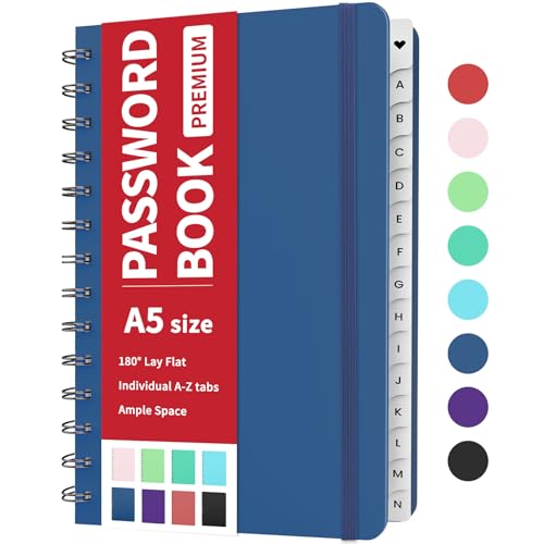 Forvencer Navy Blue Password Book with Alphabetical Tabs - Medium 5.3x7.6"
