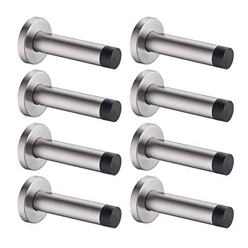 JQK Door Stopper, 304 Stainless Steel Thicken 1mm Sound Dampening Door Stop Bumper Wall Protetor 8 Pack, Brushed, DSB5-BN-P8