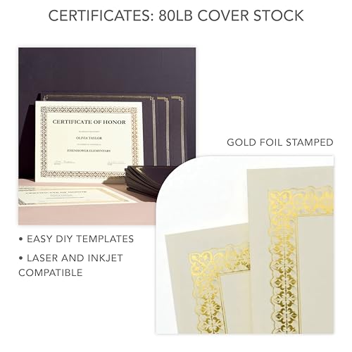 Gartner Studios Certificate Kit, 60 Black Certificate Holders and 60 Gold Foil Certificate Papers, Gold Foil Certificates and Black Certificate Holders Kit (54514)