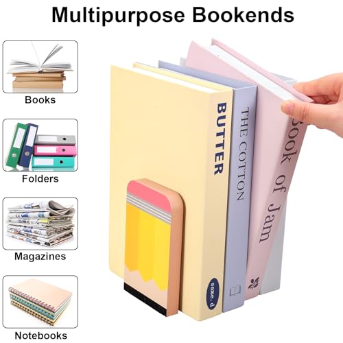 AnyDesign 6-Piece Back to School Wooden Bookends Non-Slip Organizer for Heavy Books