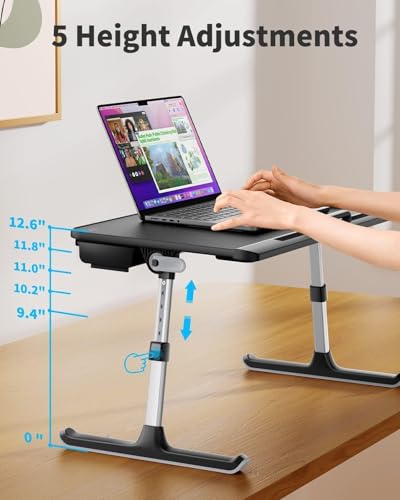 SAIJI Adjustable Laptop Bed Tray Table Dark Black - Foldable, Multi-Use Lap Desk for Couch and Bed