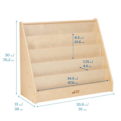 ECR4Kids 5-Shelf Wooden Book Display Shelf Natural - Kid-Friendly Classroom & Bedroom Storage