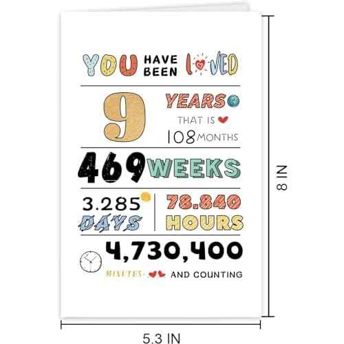Cute 9th Birthday Card for Girls Boys, Ideal 9th Birthday Gift from Mom Dad, 9 Years Old Birthday Card Gift For Son Daughter Children, Unique 9th Birthday Decorations for Grandson Granddaughter