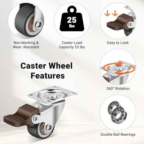 Nefish 1 Inch Small Casters Set of 12, Low Profile Soft Rubber Casters Wheels for Furniture, 360 Degree Swivel Plate Castors, Flexibly Light Duty Castor Wheels for Cabinet, Boxes, Trash, DIY