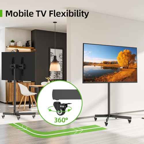 USX Mount Mobile TV Cart Rolling TV Stand with Wheels for 23-60" LCD LED Flat/Curved Panel Screens,Height Adjustable Floor Stand Holds up to 99Lbs Portable Stand,Max VESA 400x400mm