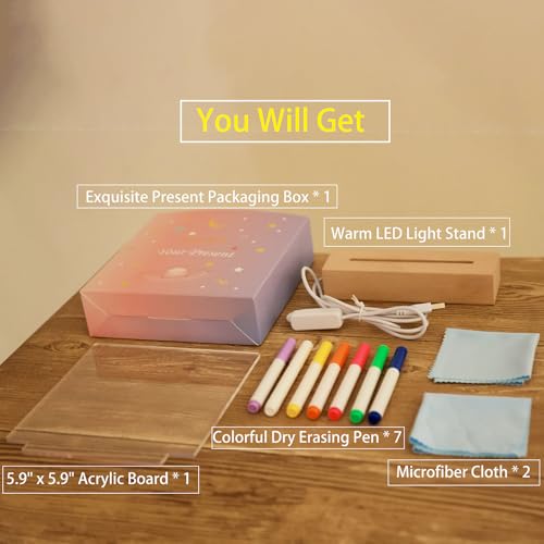 Warm LED Acrylic Dry Erase Board 5.9x5.9 Inch for Office & Home Notes