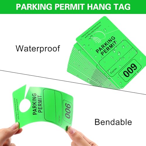 500 Pack Parking Permit Hang Tag Plastic Parking Placards Numbered 001-500 PVC Hang Tag 3 x 5 Inch for Car Rear View Mirror