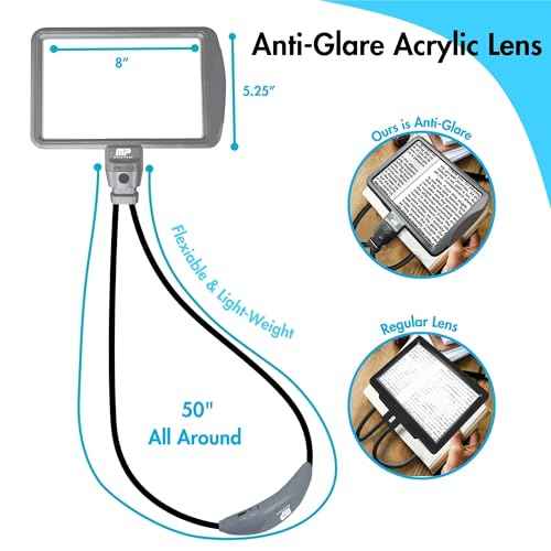 MagniPros Rechargeable Goose-Neck Page Magnifier with 3 Color Light Modes - 4X & 6X Interchangeable Lenses