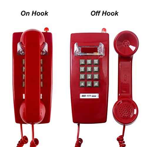 Traditional Red Wall Phones for Landline Mechanical Ringing, Classic 2554 Wall Telephone Ringing Indicator, Retro Wall Phone Hearing Aid, Old Wall Mount Phone for Home,School, Backup Telephone