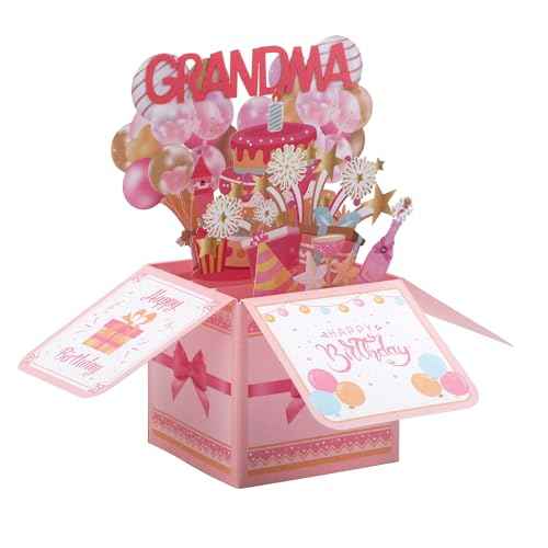 Happy Birthday Grandma Pop up Card, Colorful Popup Mothers Day Birthday Greeting Card with Envelope Great Grandma Birthday Gifts Best Nana Gifts Creative Gift Idea for Grandma