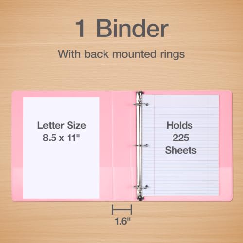 Oxford Pink 1 Inch 3 Ring Binder - Holds 225 Sheets, 2 Pockets, Customizable Cover