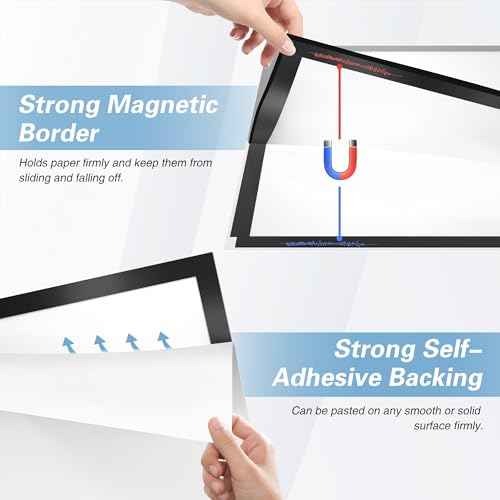 Relx 12 Pack Magnetic Sign Holder 11 x 17 Wall Mount, Self Adhesive Frames for Walls, Clear PVC Magnetic Picture Frame with Magnet Strip Border for Office, Home, Store, Restaurant Display