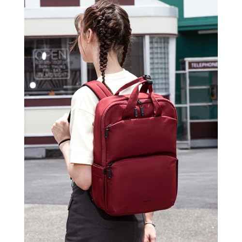 Travel Backpack for Women, 14 Inch Laptop Backpack, Water Resistant College Bookbag, Large Capacity Red Computer Backpacks for Work, Red