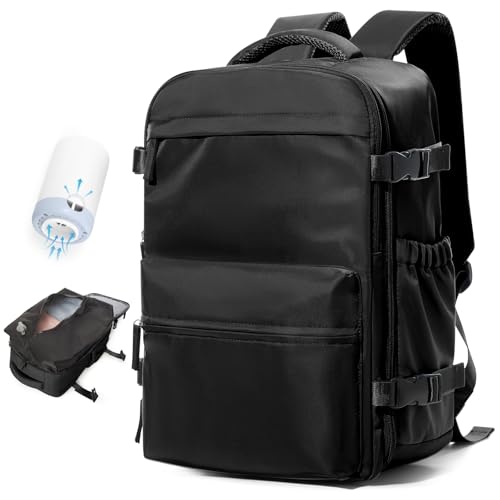 Vacuum Travel Backpack with Pump Women Personal Item Carry on Vacpack Backpacks Flight Approved 18x14x8 inches Men Laptop Waterproof Work Compression bags Casual Daypack Black Vacuum seal backpack