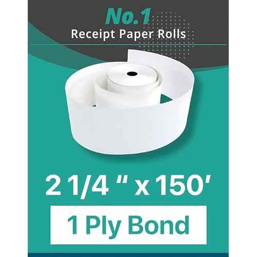 2 1/4" x 150' 1 Ply Bond White Paper 50 Rolls 2.25 inch x 150 ft Adding Machine Kitchen Receipt Printer POS System Cash Register Compatible with Epson SNBC Star Sam4s Ellix Bixolon (50 Rolls)