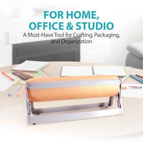 24" Wide Roll Paper Dispenser with Cutter for Desktop ? Roll Dispenser with Straight Edge Cutter ? Fits Craft, Freezer, Wrapping, Butcher Paper Roll or Cling Film ? Heavy-Duty, Grey